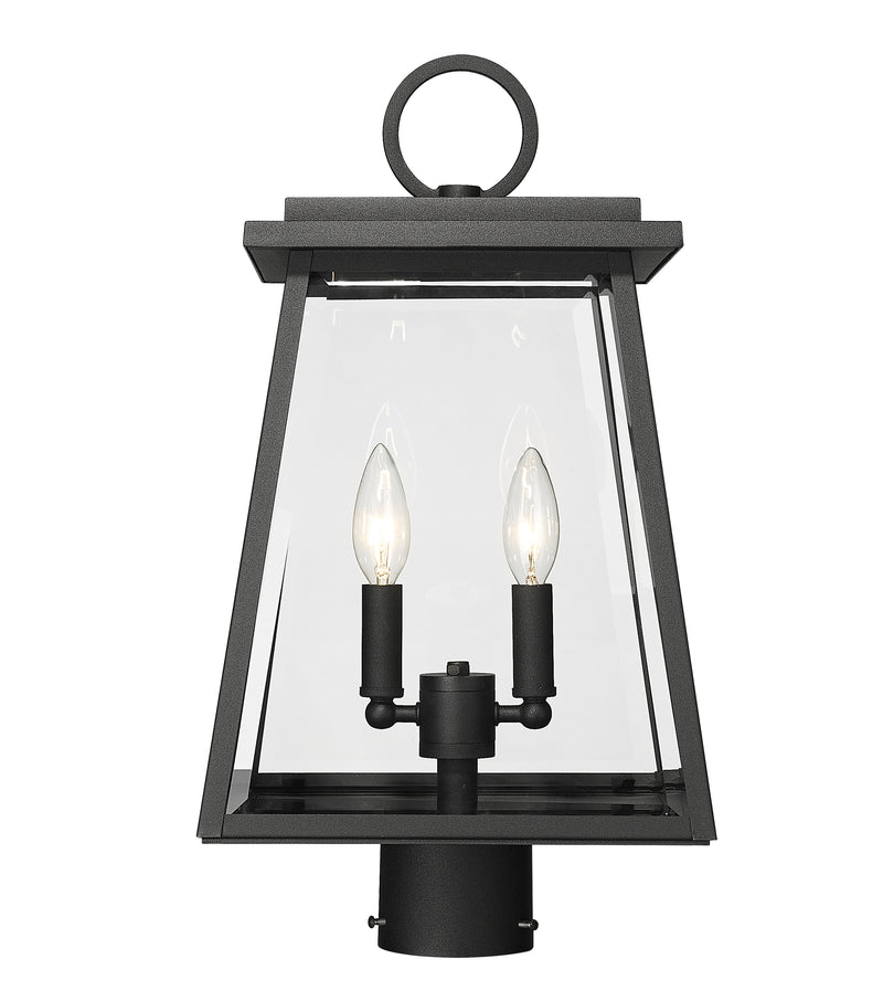 Broughton 2 Light 10.25" Outdoor Post Mount Fixture in Black, Post Top Only, Round Fitter
