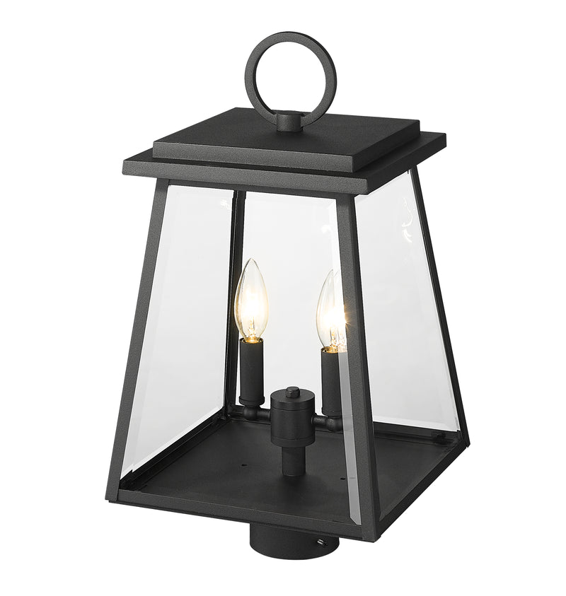 Broughton 2 Light 10.25" Outdoor Post Mount Fixture in Black, Post Top Only, Round Fitter