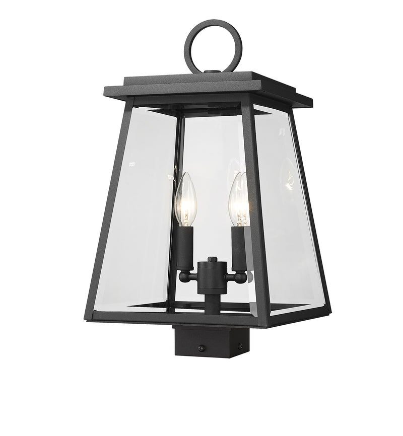 Broughton 2 Light 10.25" Outdoor Post Mount Fixture in Black, Post Top Only, Square Fitter