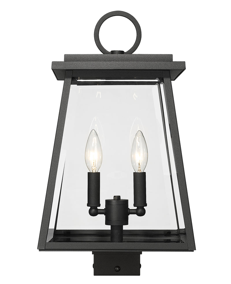 Broughton 2 Light 10.25" Outdoor Post Mount Fixture in Black, Post Top Only, Square Fitter