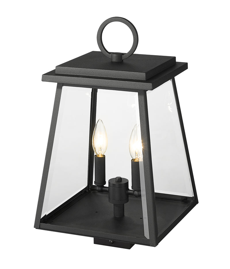 Broughton 2 Light 10.25" Outdoor Post Mount Fixture in Black, Post Top Only, Square Fitter