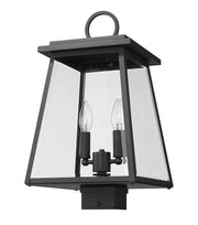 Broughton 2 Light 10.25" Outdoor Post Mount Fixture in Black, Post Top Only, Square Fitter