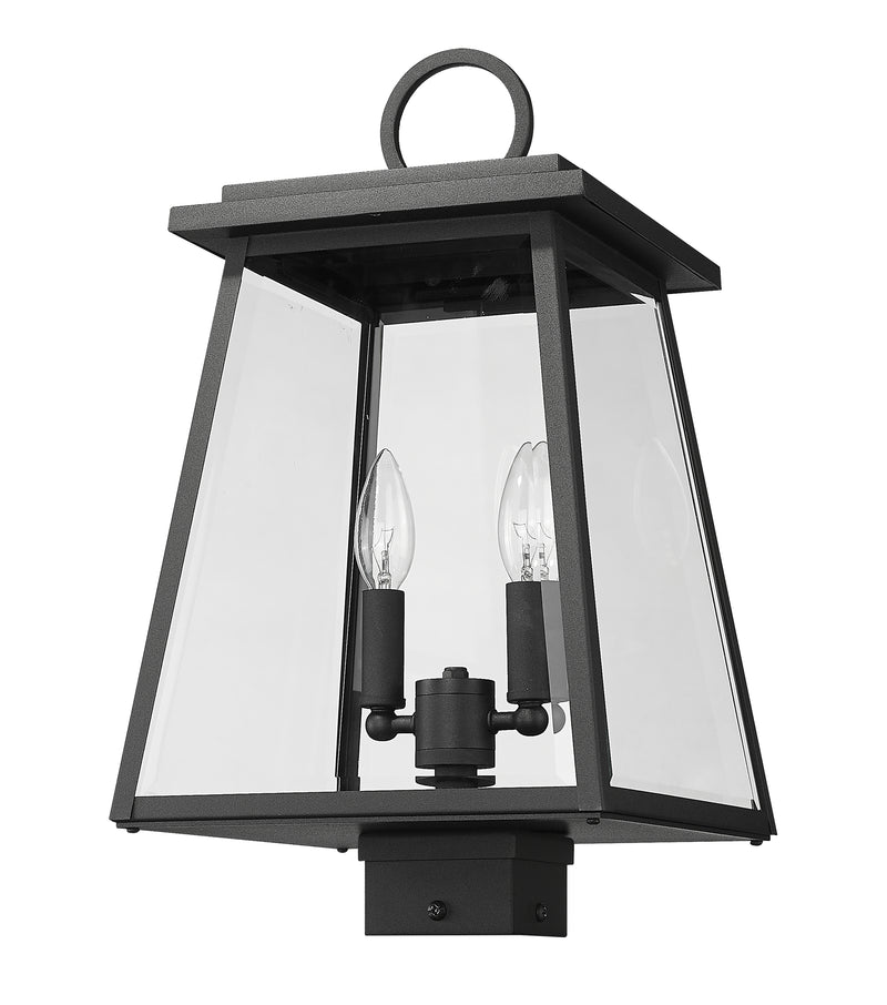 Broughton 2 Light 10.25" Outdoor Post Mount Fixture in Black, Post Top Only, Square Fitter