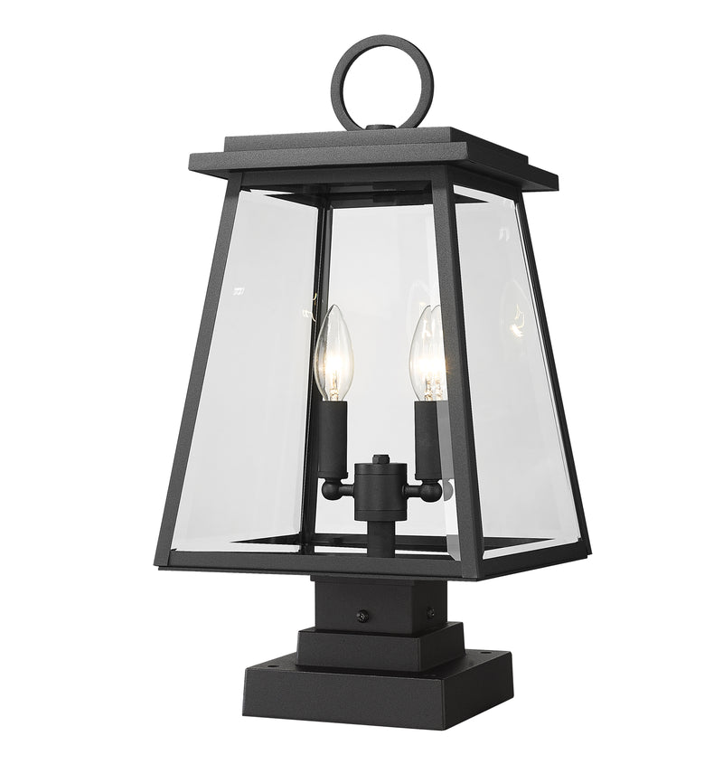 Broughton 2 Light 10.25" Outdoor Post Mount Fixture in Black, Square Pier Mount