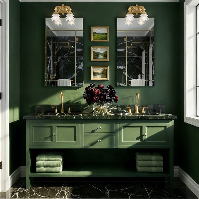Mayfield 2 Light 11.5" Sconce in Aged Brass in a room setting