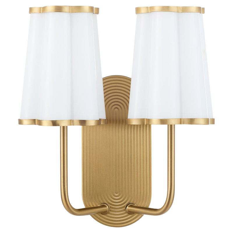 Belinder 2 Light Scalloped Wall Mount in Aged Brass