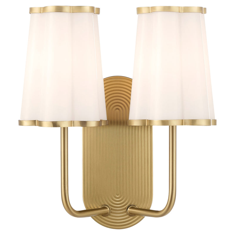 Belinder 2 Light Scalloped Wall Mount in Aged Brass