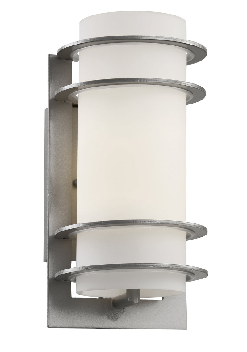Zephyr 1-Light Wall Lantern in Silver with White Frosted Glass