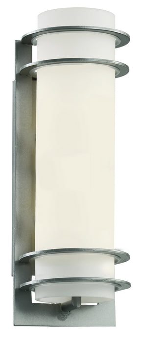 Zephyr 1-Light Wall Lantern in Silver with White Frosted Glass