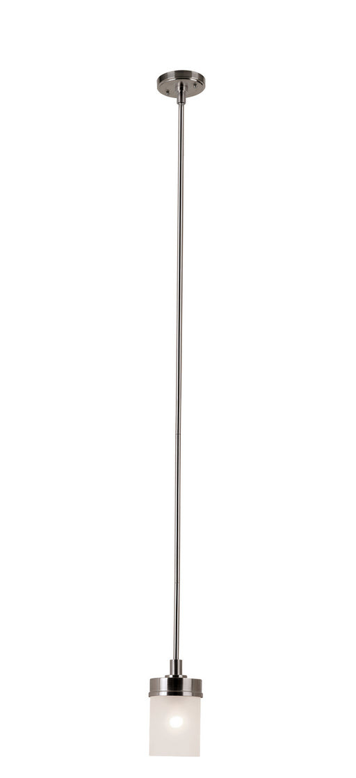Fusion 1-Light Mini Pendant in Brushed Nickel with Frosted Glass