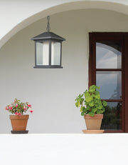Mesa 1 Light 8" Outdoor Chain Mount Ceiling Fixture in Black in a room setting