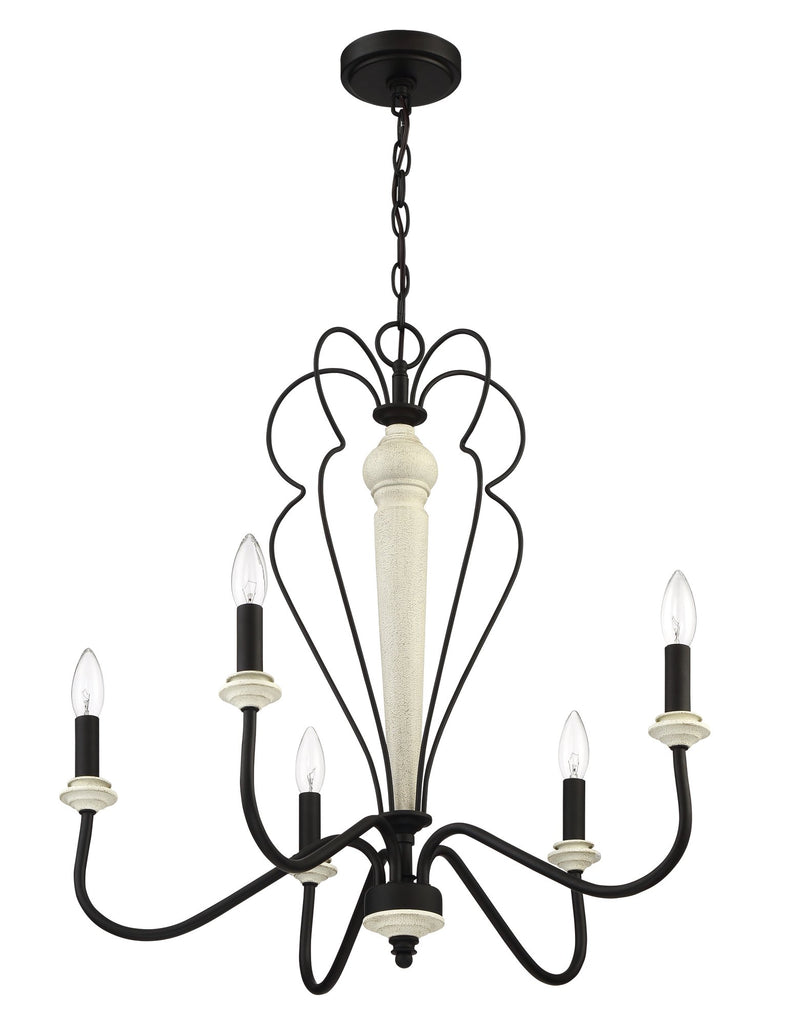 Anna 5 Light 25.5" Chandelier in Cottage White/Espresso