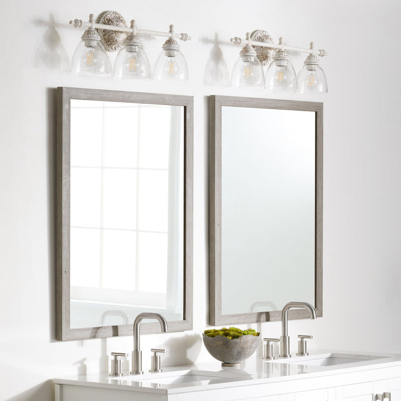 3 Light Transitional Seeded Glass Vanity in Persian White