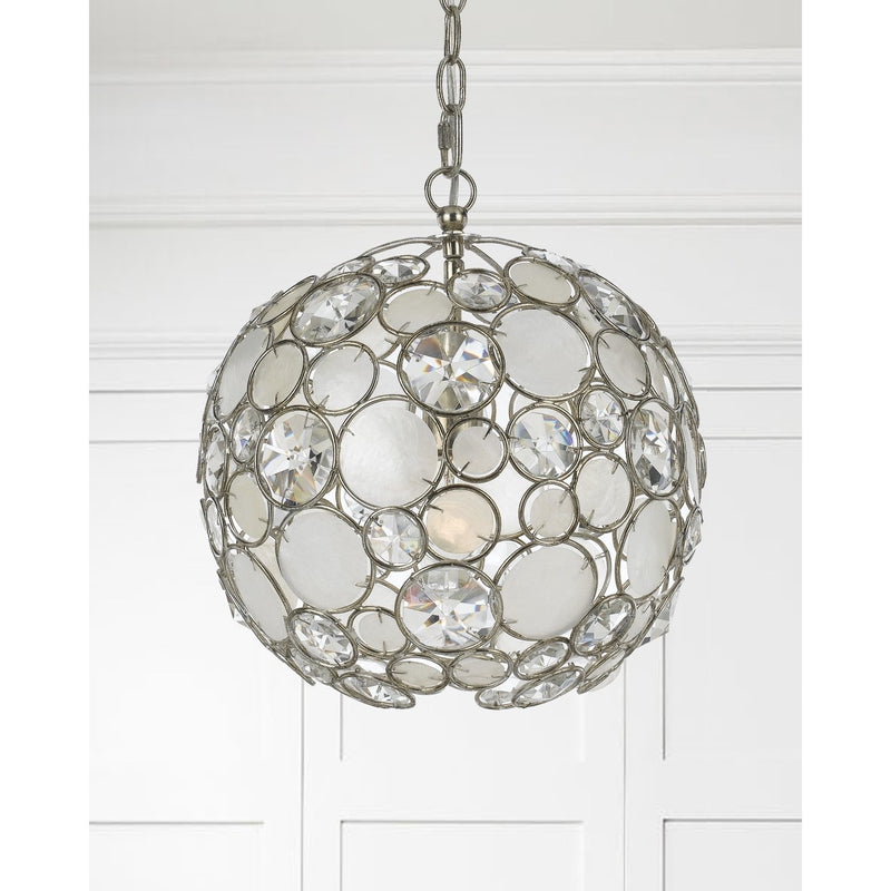 Palla 1 Light 13" Pendant in Antique Silver in a room setting