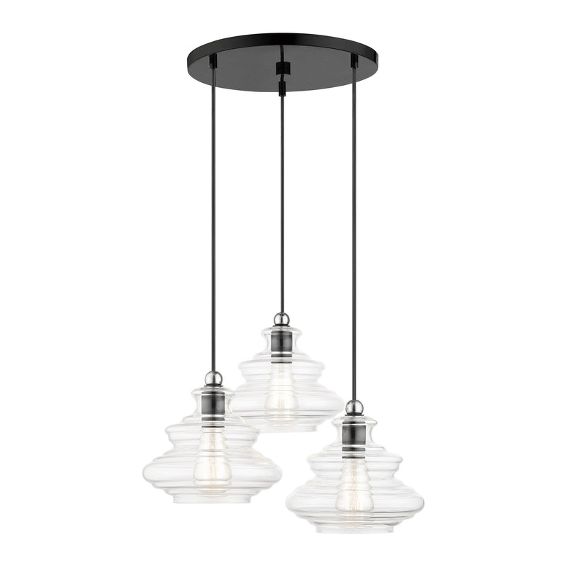 Everett 3-Light Cluster Pendant in Shiny Black with Chrome Finish Accents