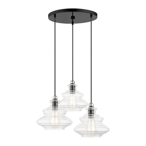 Everett 3-Light Cluster Pendant in Shiny Black with Chrome Finish Accents