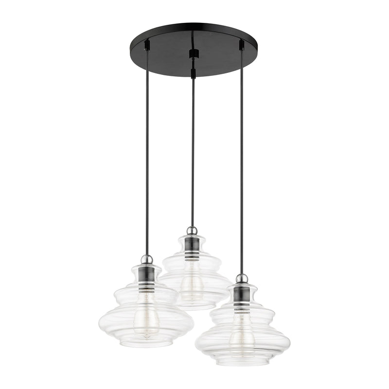 Everett 3-Light Cluster Pendant in Shiny Black with Chrome Finish Accents