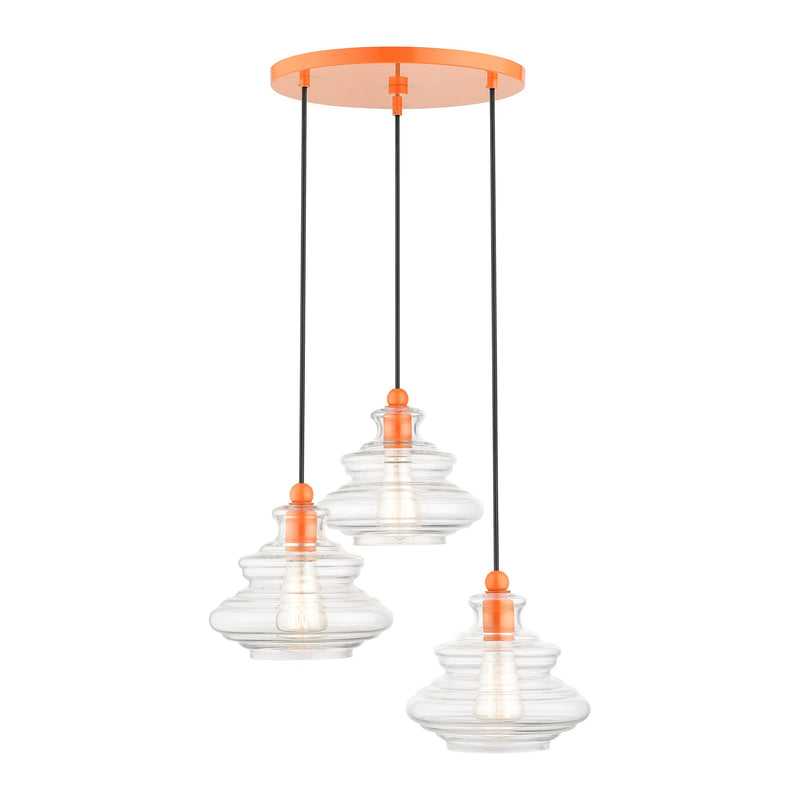 Everett 3-Light Cluster Pendant in Shiny Orange