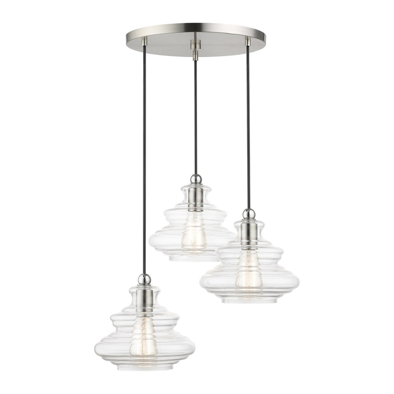 Everett 3-Light Cluster Pendant in Brushed Nickel with Chrome Finish Accents