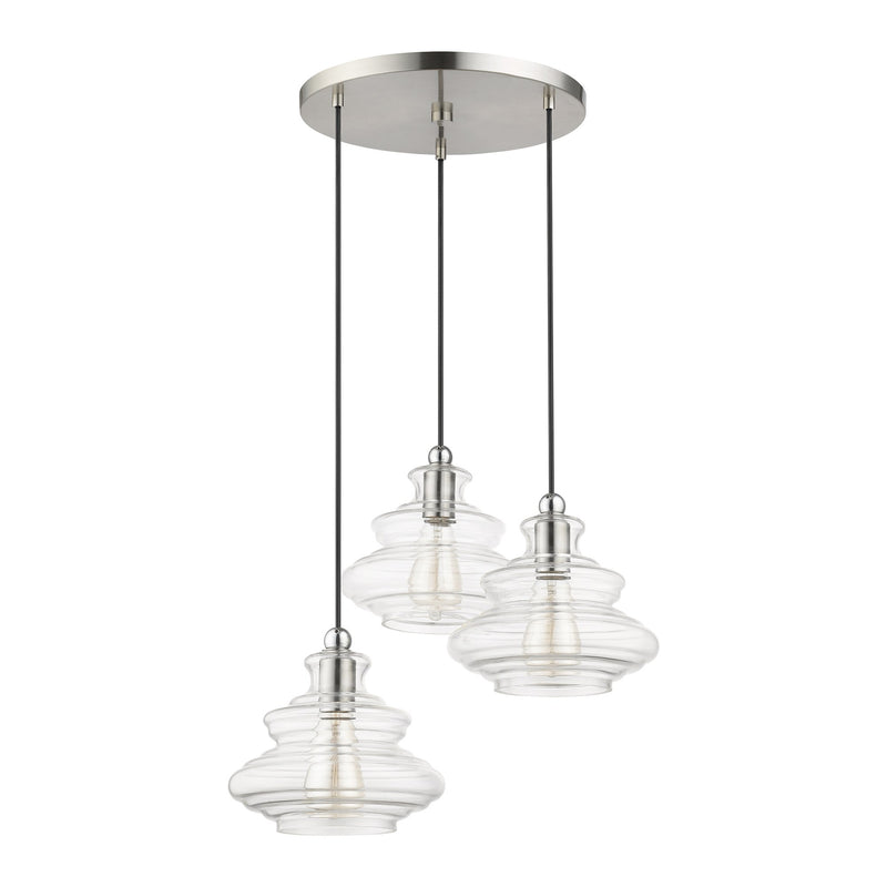 Everett 3-Light Cluster Pendant in Brushed Nickel with Chrome Finish Accents