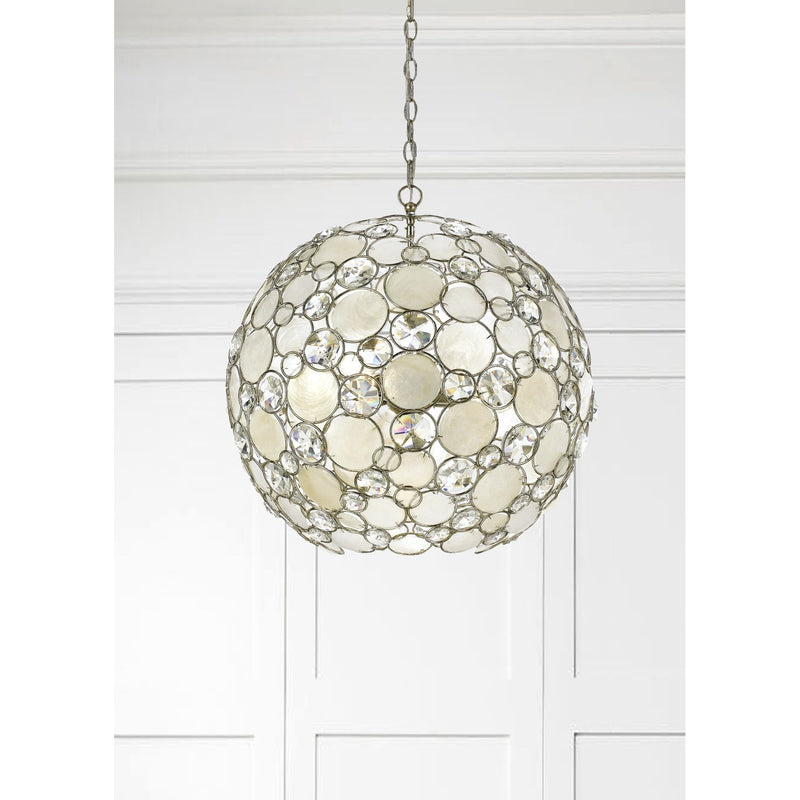 Palla 6 Light 22" Chandelier in Antique Silver in a room setting