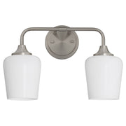 Raymond 2 Light Vanity with Opal Glass in Satin Nickel
