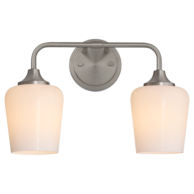 Raymond 2 Light Vanity with Opal Glass in Satin Nickel