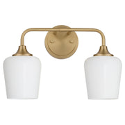 Raymond 2 Light Vanity with Opal Glass in Aged Brass
