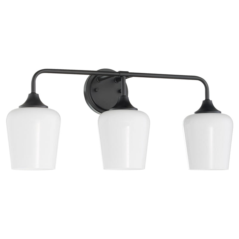 Raymond 3 Light Vanity with Opal Glass in Matte Black