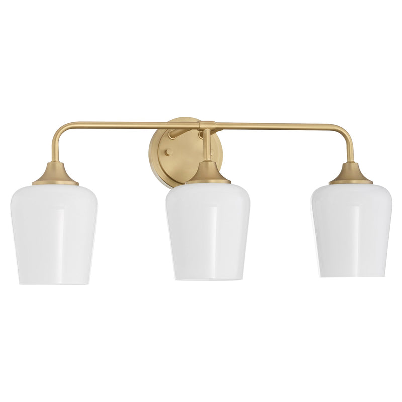 Raymond 3 Light Vanity with Opal Glass in Aged Brass