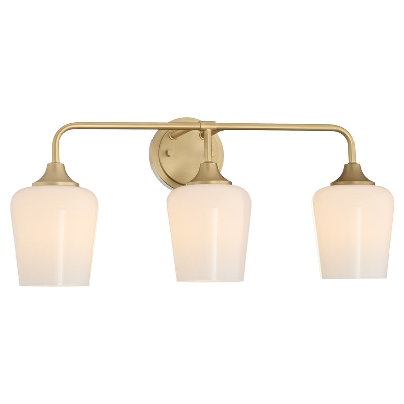 Raymond 3 Light Vanity with Opal Glass in Aged Brass