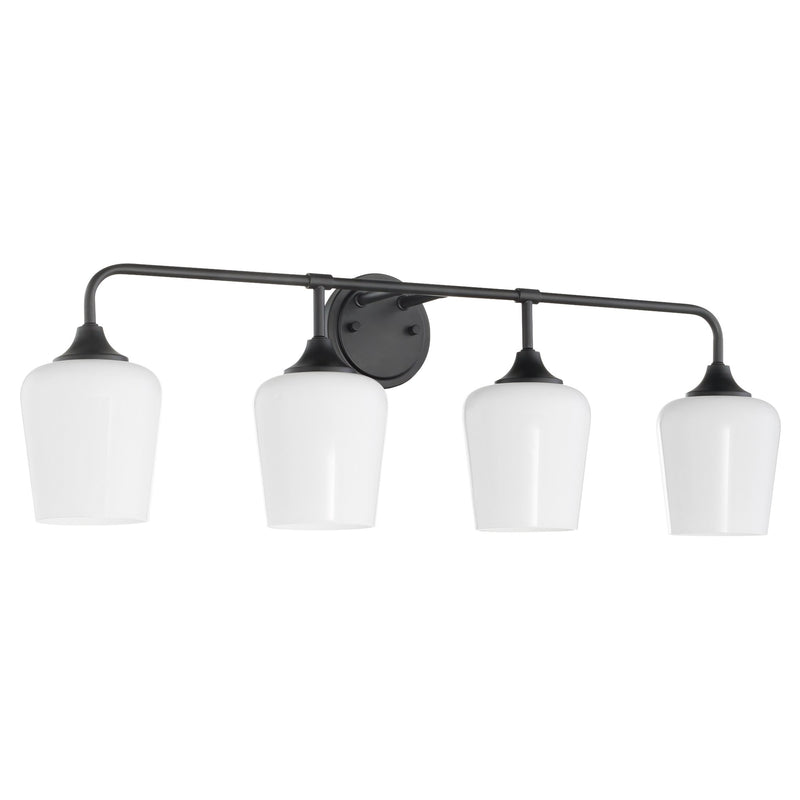 Raymond 4 Light Vanity with Opal Glass in Matte Black