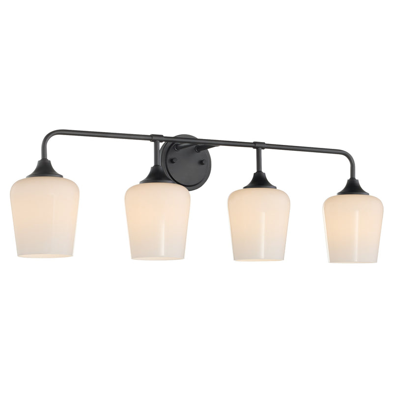 Raymond 4 Light Vanity with Opal Glass in Matte Black