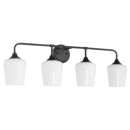 Raymond 4 Light Vanity with Opal Glass in Matte Black