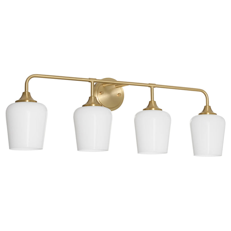 Raymond 4 Light Vanity with Opal Glass in Aged Brass