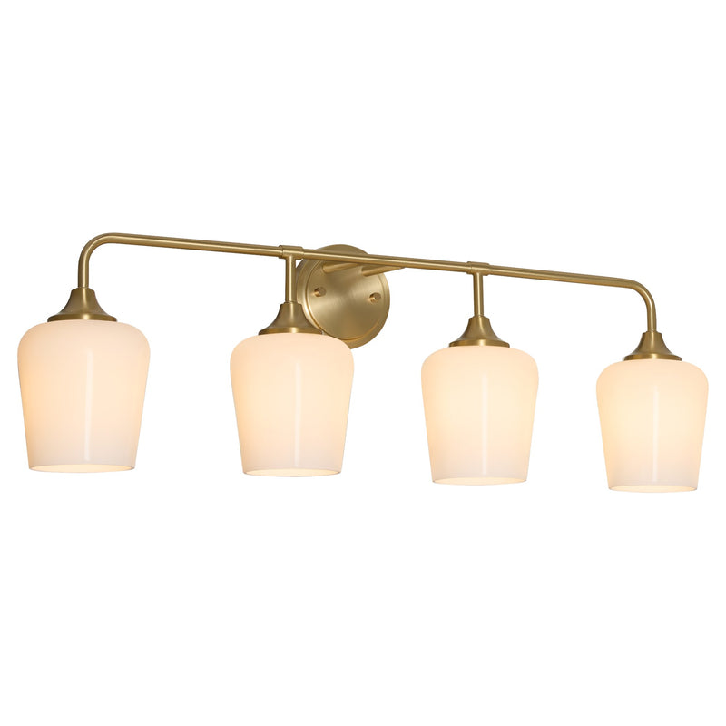 Raymond 4 Light Vanity with Opal Glass in Aged Brass