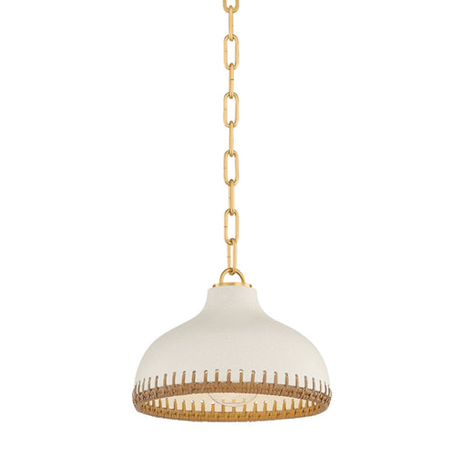 Southfields Pendant in Aged Brass / Ceramic Cream Pebble
