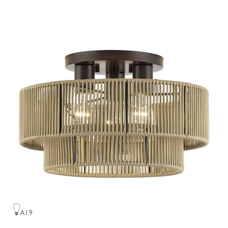 Acordia 3-Light 15" Semi-Flush Mount in English Bronze