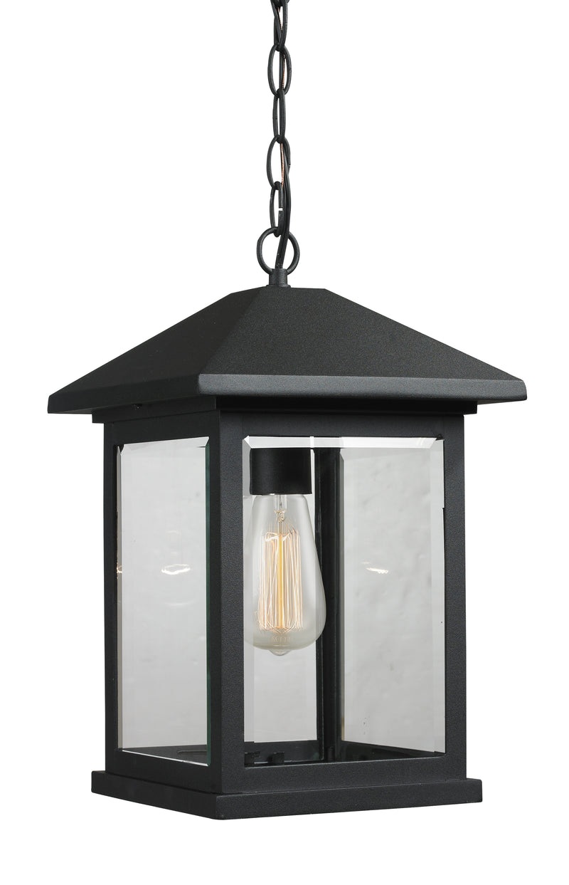 Portland 1 Light 9.5" Outdoor Chain Mount Ceiling Fixture in Black