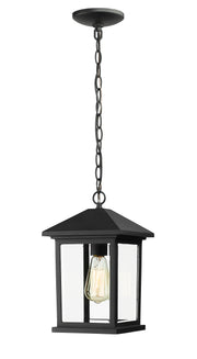 Portland 1 Light 8" Outdoor Chain Mount Ceiling Fixture in Black