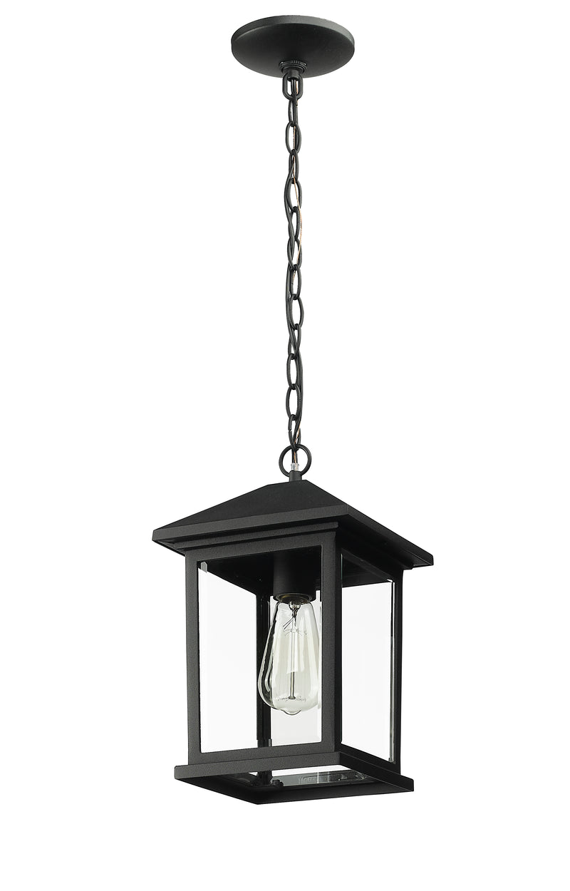 Portland 1 Light 8" Outdoor Chain Mount Ceiling Fixture in Black