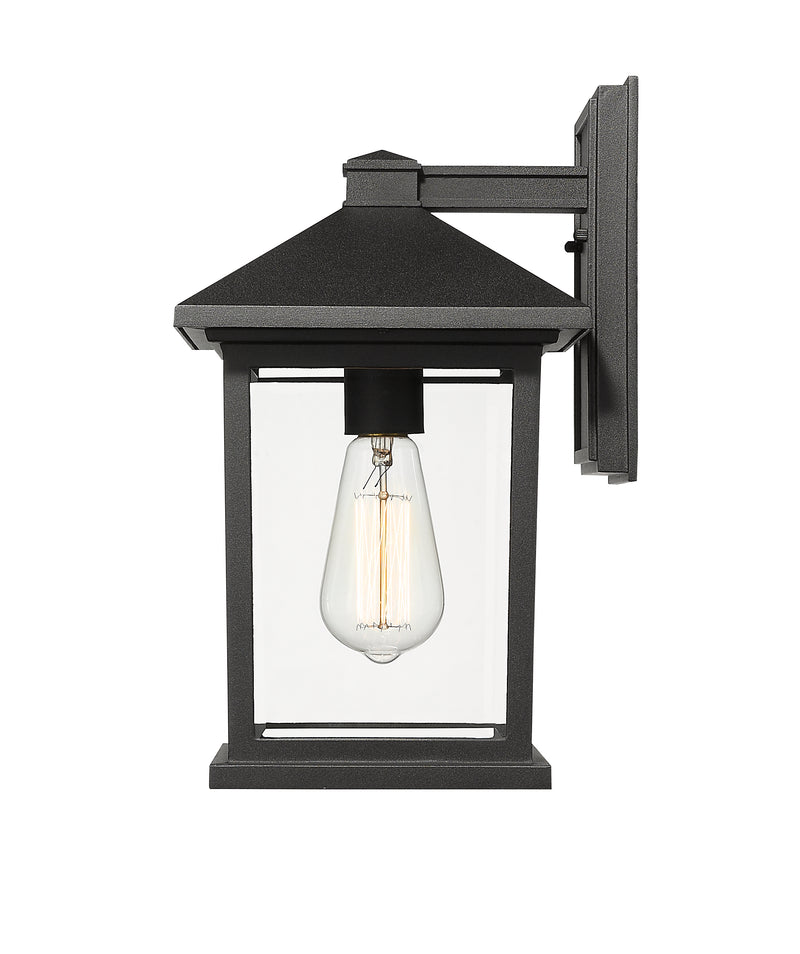 Portland 1 Light 8" Outdoor Wall Light, 14" Tall in Black