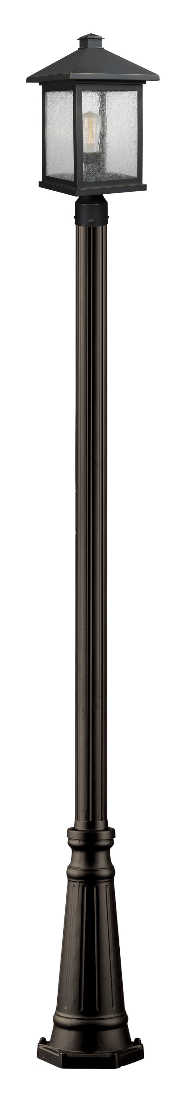 Portland 1 Light 9.5" Outdoor Post Mount Fixture, 18.5" Tall Lantern in Oil Rubbed Bronze, 96" Cast Post, 10" Base