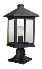 Portland 1 Light 9.5" Outdoor Post Mount Fixture, 18.5" Tall Lantern in Black, Pier Mount, 6" Base