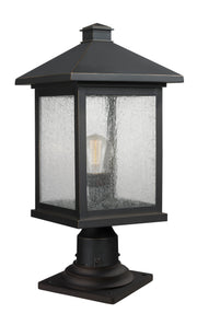 Portland 1 Light 9.5" Outdoor Post Mount Fixture, 18.5" Tall Lantern in Oil Rubbed Bronze, Pier Mount, 6" Base
