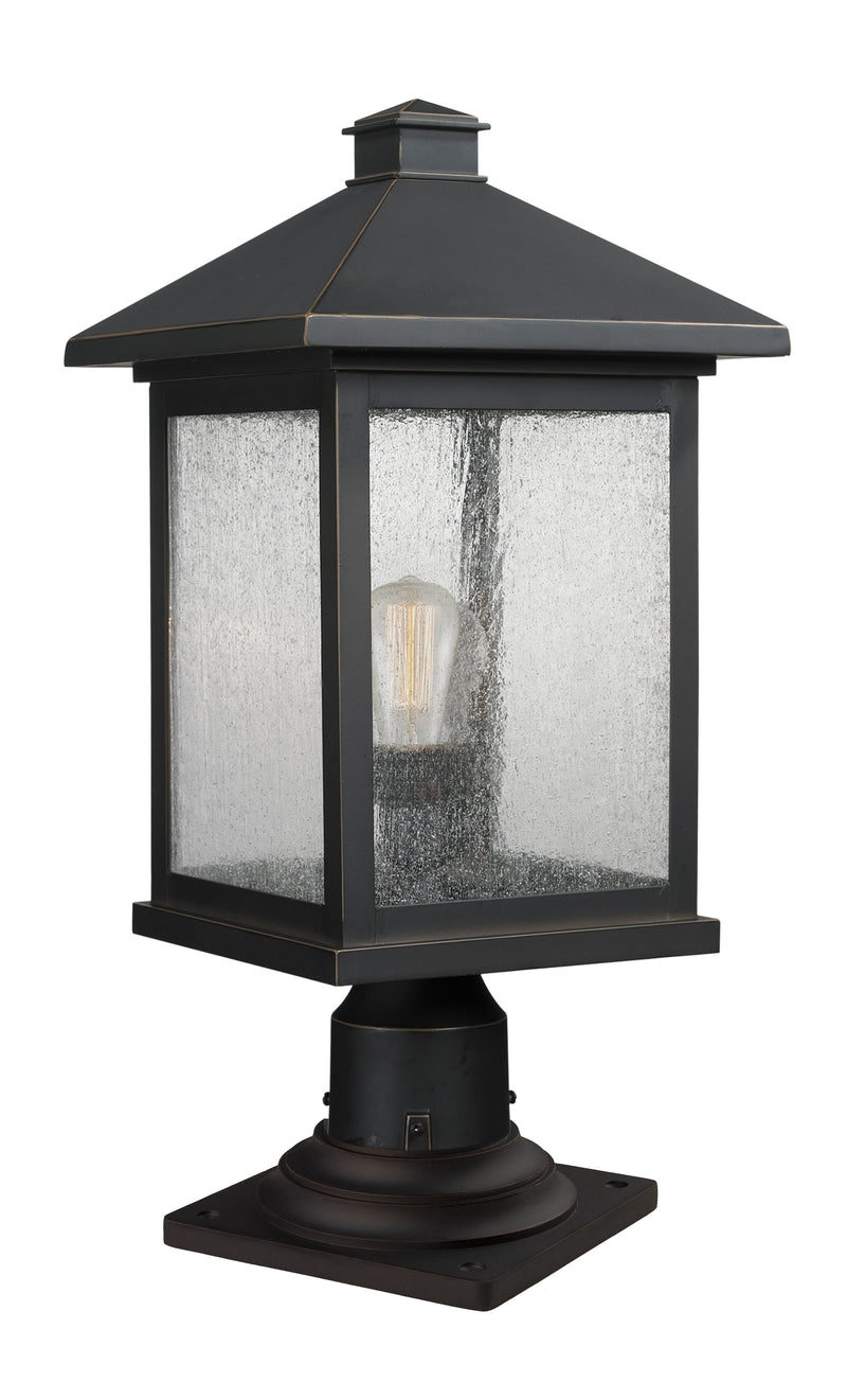 Portland 1 Light 9.5" Outdoor Post Mount Fixture, 18.5" Tall Lantern in Oil Rubbed Bronze, Pier Mount, 6" Base