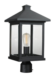 Portland 1 Light 9.5" Outdoor Post Mount Fixture, 18.5" Tall Lantern in Black, Post Top Only, Round Fitter