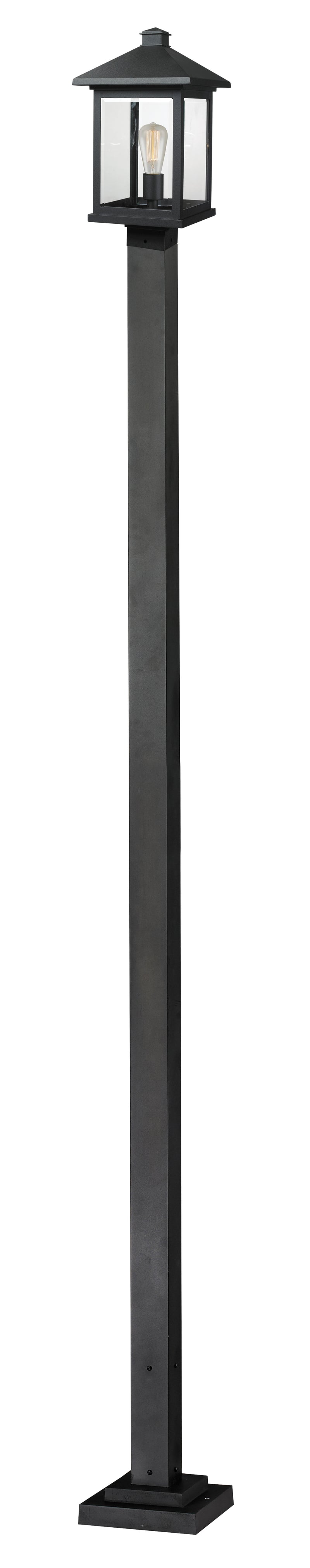 Portland 1 Light 9.5" Outdoor Post Mount Fixture, 18.5" Tall Lantern in Black, 96" Square Post