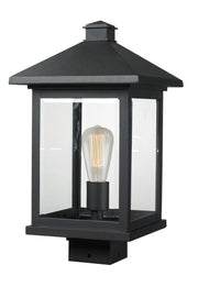 Portland 1 Light 9.5" Outdoor Post Mount Fixture, 18.5" Tall Lantern in Black, Post Top Only, Square Fitter