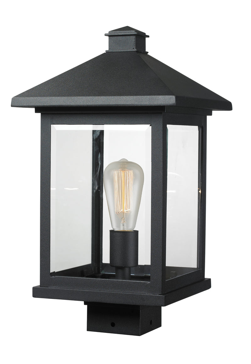 Portland 1 Light 9.5" Outdoor Post Mount Fixture, 18.5" Tall Lantern in Black, Post Top Only, Square Fitter